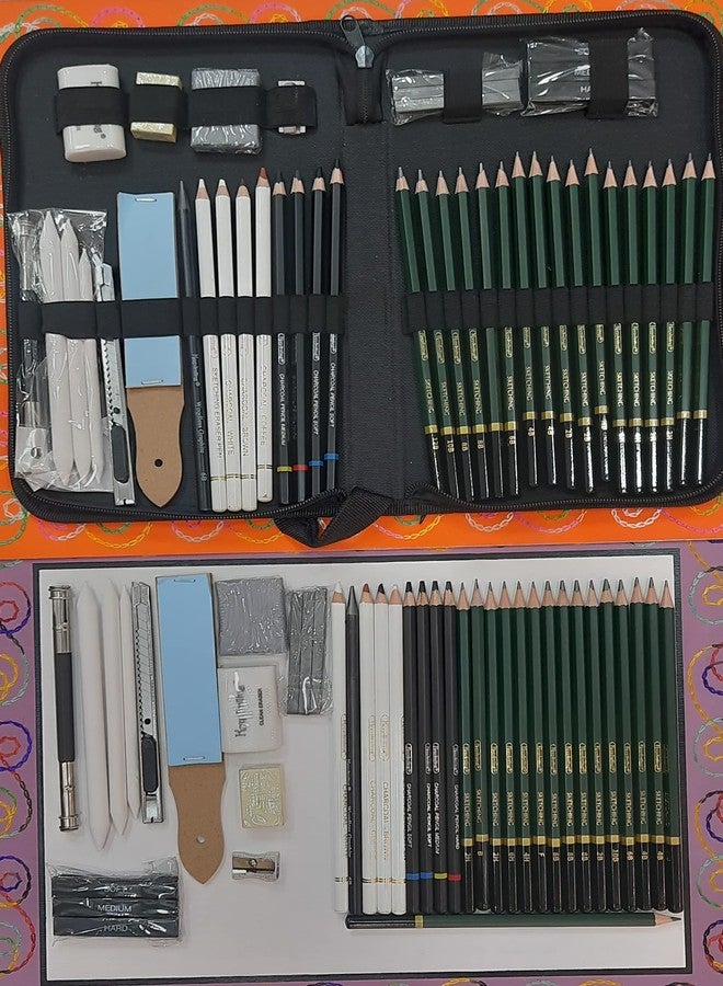 MSGH Premium Sketching Pencils Drawing Kit 42 Pcs with Zippered Carrying Case (26 Pencil | 6 Sticks | 3 Stumps | 3 Eraser | 1 Sharpener | 1 Sandpaper | 1 Cutter | 1 Extender | 1 Carry Case) - Image 4